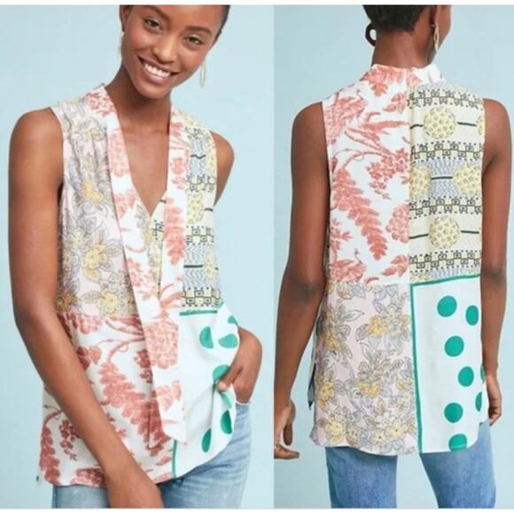 Anthropologie Moulinette Soeurs Boho Chic Patchwork Sleeveless Blouse XS - Picture 1 of 7